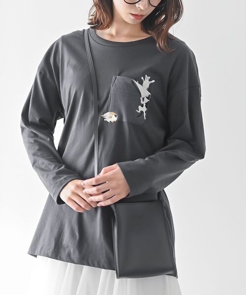 rps(アールピーエス)の「ポケットキャットワッフル切替Tシャツ(Tシャツ/カットソー・レディース・オートミール/マスタード/オフホワイト/チャコールグレー/杢グレー・フリー)」の3枚目の写真