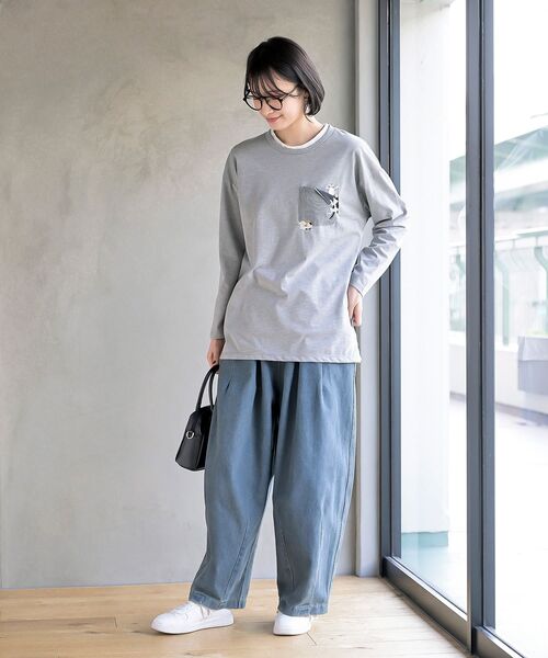 rps(アールピーエス)の「ポケットキャットワッフル切替Tシャツ(Tシャツ/カットソー・レディース・オートミール/マスタード/オフホワイト/チャコールグレー/杢グレー・フリー)」の18枚目の写真