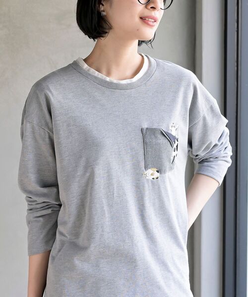 rps(アールピーエス)の「ポケットキャットワッフル切替Tシャツ(Tシャツ/カットソー・レディース・オートミール/マスタード/オフホワイト/チャコールグレー/杢グレー・フリー)」の22枚目の写真