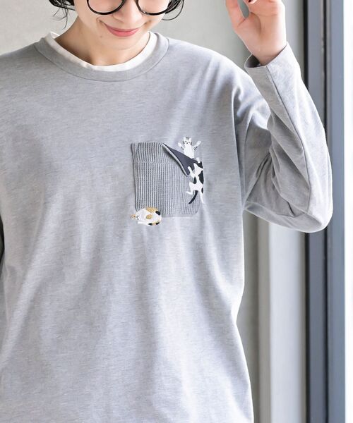 ポケットキャットワッフル切替Tシャツ（Tシャツ/カットソー