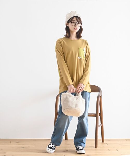 rps(アールピーエス)の「ポケットキャットワッフル切替Tシャツ(Tシャツ/カットソー・レディース・オートミール/マスタード/オフホワイト/チャコールグレー/杢グレー・フリー)」の15枚目の写真