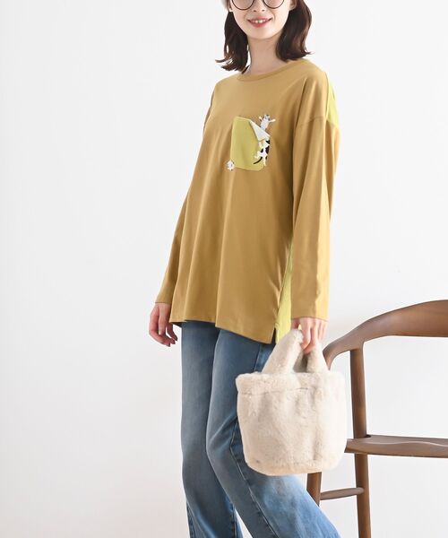 rps(アールピーエス)の「ポケットキャットワッフル切替Tシャツ(Tシャツ/カットソー・レディース・オートミール/マスタード/オフホワイト/チャコールグレー/杢グレー・フリー)」の14枚目の写真