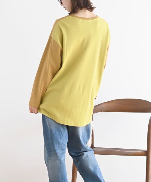 rps(アールピーエス)の「ポケットキャットワッフル切替Tシャツ(Tシャツ/カットソー・レディース・オートミール/マスタード/オフホワイト/チャコールグレー/杢グレー・フリー)」の13枚目の写真