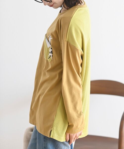 rps(アールピーエス)の「ポケットキャットワッフル切替Tシャツ(Tシャツ/カットソー・レディース・オートミール/マスタード/オフホワイト/チャコールグレー/杢グレー・フリー)」の10枚目の写真