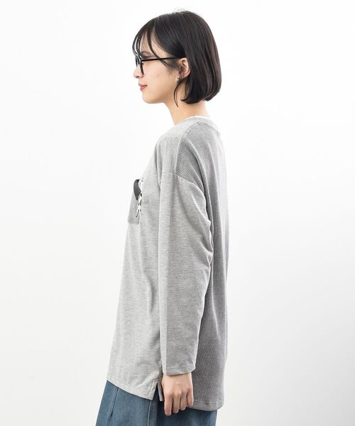 rps(アールピーエス)の「ポケットキャットワッフル切替Tシャツ(Tシャツ/カットソー・レディース・オートミール/マスタード/オフホワイト/チャコールグレー/杢グレー・フリー)」の7枚目の写真