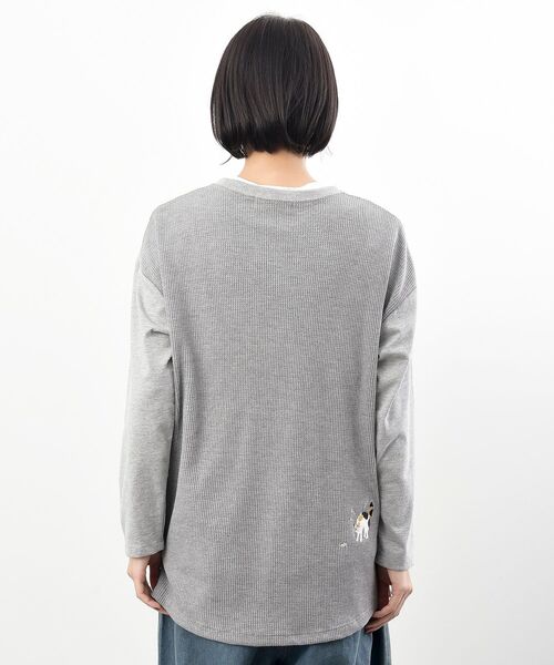 rps(アールピーエス)の「ポケットキャットワッフル切替Tシャツ(Tシャツ/カットソー・レディース・オートミール/マスタード/オフホワイト/チャコールグレー/杢グレー・フリー)」の6枚目の写真