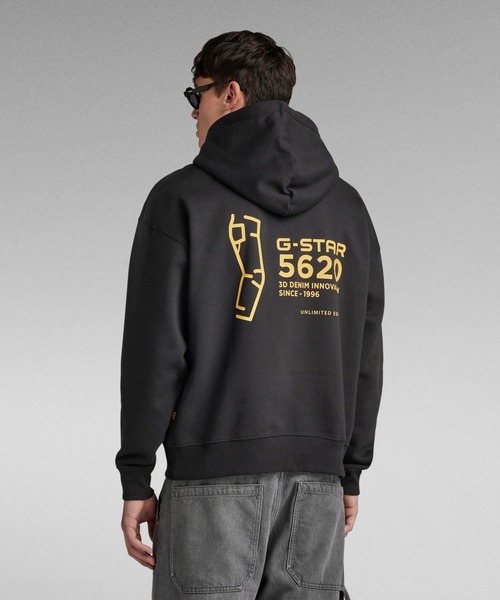 G-STAR(ジースター)の「5620 HOODED SWEATER/オーバーサイズグラフィックバックプリントパーカー(パーカー・メンズ・ホワイト/ダークブラック・SMALL/MEDIUM/LARGE)」の2枚目の写真