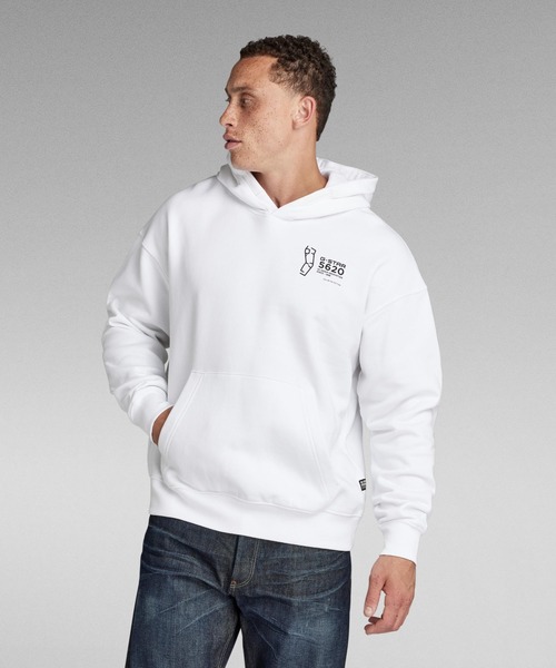 G-STAR(ジースター)の「5620 HOODED SWEATER/オーバーサイズグラフィックバックプリントパーカー(パーカー・メンズ・ホワイト/ダークブラック・SMALL/MEDIUM/LARGE)」の10枚目の写真