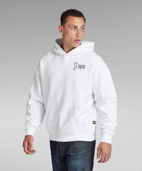 G-STAR(ジースター)の「5620 HOODED SWEATER/オーバーサイズグラフィックバックプリントパーカー(パーカー・メンズ・ホワイト/ダークブラック・SMALL/MEDIUM/LARGE)」の9枚目の写真