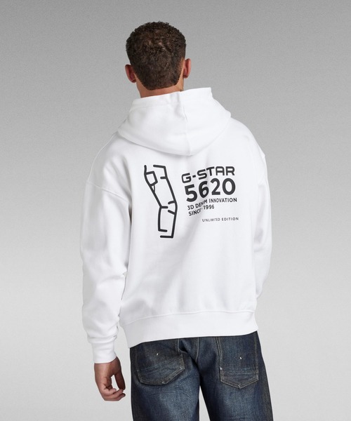 G-STAR(ジースター)の「5620 HOODED SWEATER/オーバーサイズグラフィックバックプリントパーカー(パーカー・メンズ・ホワイト/ダークブラック・SMALL/MEDIUM/LARGE)」の8枚目の写真