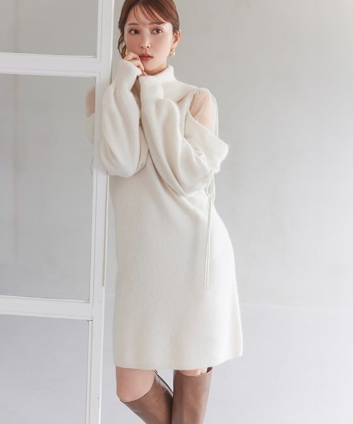 SNIDEL（スナイデル）の「シースルーショルダーミニニットワンピース