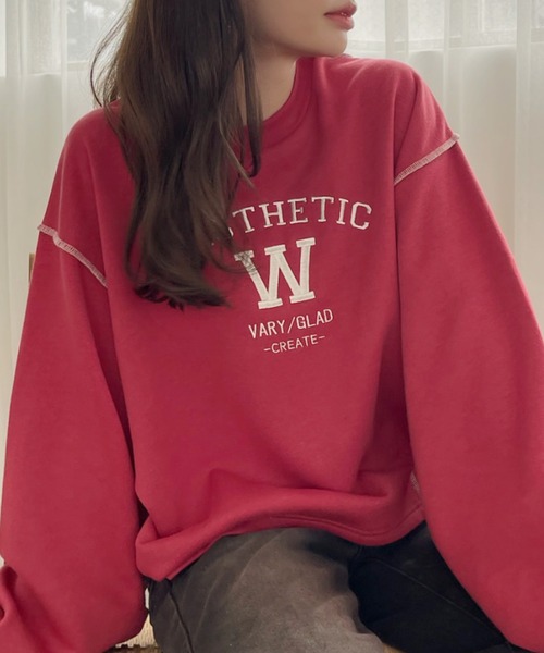 TREOVER（トレオーバー）の「配色ステッチ・刺繍ロゴ 裏起毛BIGプルオーバー（スウェット・レディース・ダークブラウン/レッド/アイボリー/ブラック・FREE）」の18枚目の写真