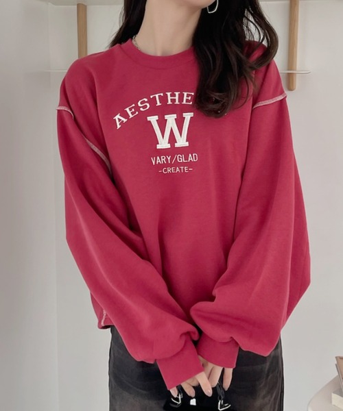 TREOVER（トレオーバー）の「配色ステッチ・刺繍ロゴ 裏起毛BIGプルオーバー（スウェット・レディース・ダークブラウン/レッド/アイボリー/ブラック・FREE）」の20枚目の写真