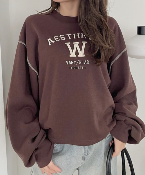 TREOVER（トレオーバー）の「配色ステッチ・刺繍ロゴ 裏起毛BIGプルオーバー（スウェット・レディース・ダークブラウン/レッド/アイボリー/ブラック・FREE）」の11枚目の写真