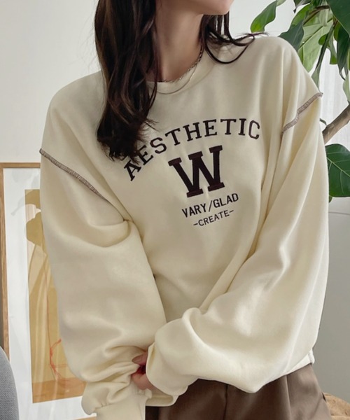 TREOVER（トレオーバー）の「配色ステッチ・刺繍ロゴ 裏起毛BIGプルオーバー（スウェット・レディース・ダークブラウン/レッド/アイボリー/ブラック・FREE）」の15枚目の写真