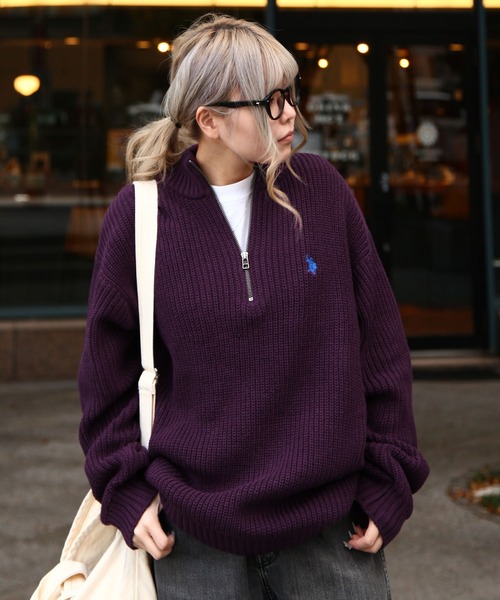 U.S. POLO ASSN.（ユーエスポロアッスン）の「【U.S. POLO ASSN.】 7G あぜ編み ハーフジップ ニット / 長袖（ニット/セーター・メンズ・レッド/ベージュ/ダークブルー/ネイビー/アイボリー/バイオレット/ダークオレンジ・LARGE/MEDIUM/X-LARGE）」の5枚目の写真