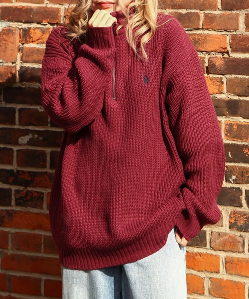 U.S. POLO ASSN.（ユーエスポロアッスン）の「【U.S. POLO ASSN.】 7G あぜ編み ハーフジップ ニット / 長袖（ニット/セーター・メンズ・レッド/ベージュ/ダークブルー/ネイビー/アイボリー/バイオレット/ダークオレンジ・LARGE/MEDIUM/X-LARGE）」の6枚目の写真