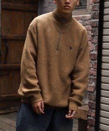 U.S. POLO ASSN.（ユーエスポロアッスン）の「【U.S. POLO ASSN.】 7G あぜ編み ハーフジップ ニット / 長袖（ニット/セーター）」