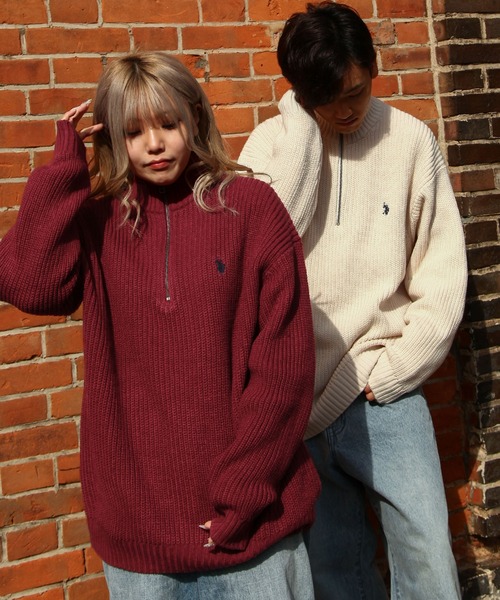 U.S. POLO ASSN.（ユーエスポロアッスン）の「【U.S. POLO ASSN.】 7G あぜ編み ハーフジップ ニット / 長袖（ニット/セーター・メンズ・レッド/ベージュ/ダークブルー/ネイビー/アイボリー/バイオレット/ダークオレンジ・LARGE/MEDIUM/X-LARGE）」の8枚目の写真