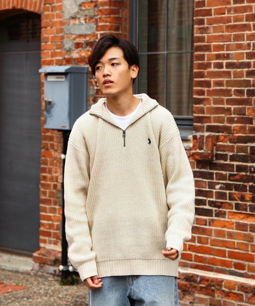 U.S. POLO ASSN.（ユーエスポロアッスン）の「【U.S. POLO ASSN.】 7G あぜ編み ハーフジップ ニット / 長袖（ニット/セーター・メンズ・レッド/ベージュ/ダークブルー/ネイビー/アイボリー/バイオレット/ダークオレンジ・LARGE/MEDIUM/X-LARGE）」の10枚目の写真