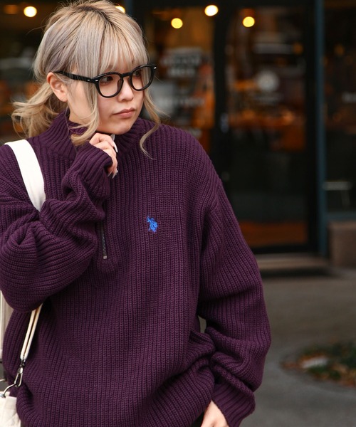U.S. POLO ASSN.（ユーエスポロアッスン）の「【U.S. POLO ASSN.】 7G あぜ編み ハーフジップ ニット / 長袖（ニット/セーター・メンズ・レッド/ベージュ/ダークブルー/ネイビー/アイボリー/バイオレット/ダークオレンジ・LARGE/MEDIUM/X-LARGE）」の19枚目の写真