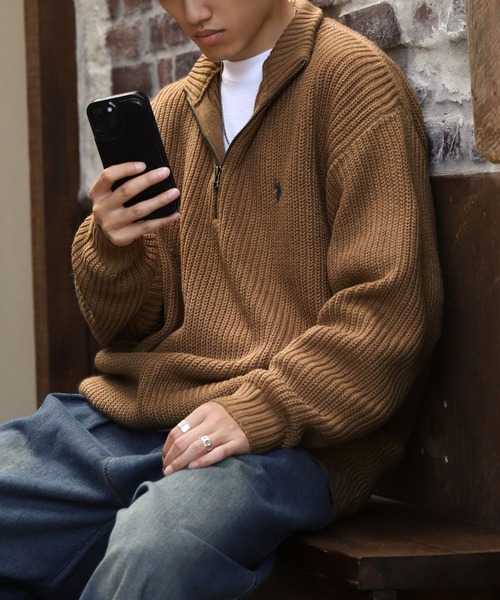 U.S. POLO ASSN.（ユーエスポロアッスン）の「【U.S. POLO ASSN.】 7G あぜ編み ハーフジップ ニット / 長袖（ニット/セーター・メンズ・レッド/ベージュ/ダークブルー/ネイビー/アイボリー/バイオレット/ダークオレンジ・LARGE/MEDIUM/X-LARGE）」の22枚目の写真
