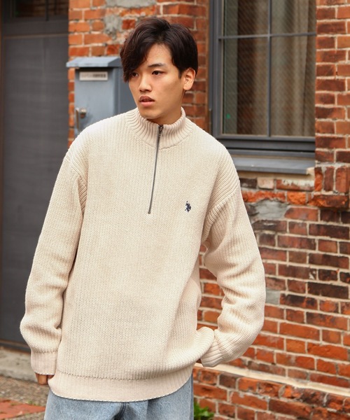 U.S. POLO ASSN.（ユーエスポロアッスン）の「【U.S. POLO ASSN.】 7G あぜ編み ハーフジップ ニット / 長袖（ニット/セーター・メンズ・レッド/ベージュ/ダークブルー/ネイビー/アイボリー/バイオレット/ダークオレンジ・LARGE/MEDIUM/X-LARGE）」の9枚目の写真