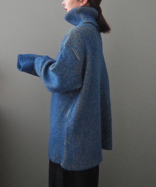 mix color high neck knit /バイカラー ビッグシルエット
