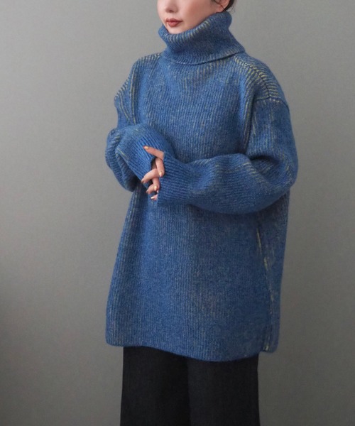 ニット セーター mix color high neck knit /バイカラー ビッグシルエット タートルネック ニット レディース mix color high neck knit /バイカラー ビッグシルエット