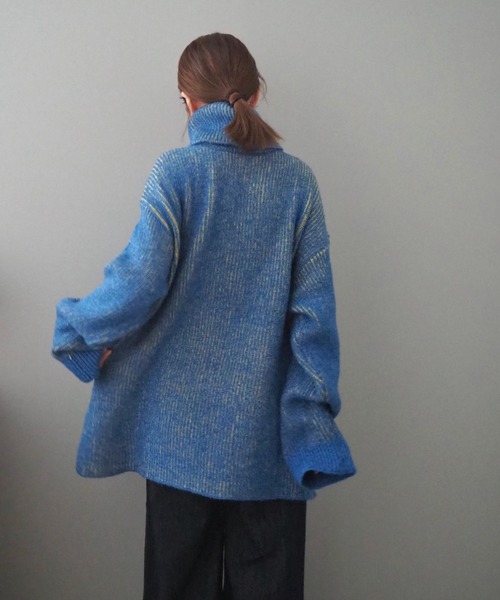 mix color high neck knit /バイカラー ビッグシルエット