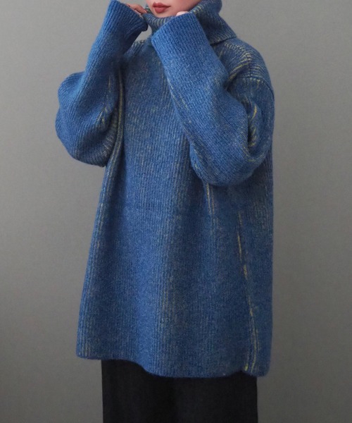mix color high neck knit /バイカラー ビッグシルエット