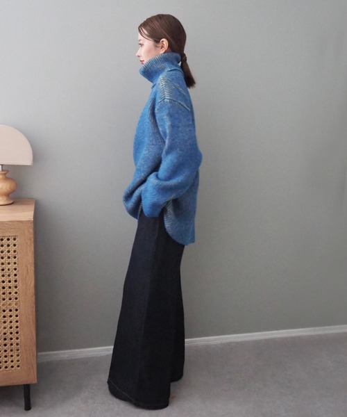 ニット セーター mix color high neck knit /バイカラー ビッグシルエット タートルネック ニット レディース mix color high neck knit /バイカラー ビッグシルエット