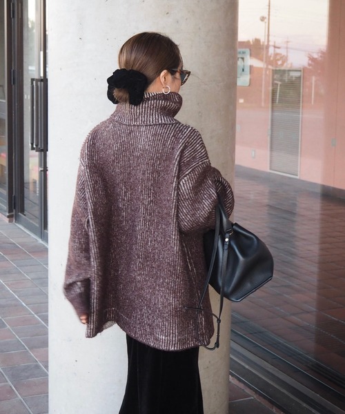 mix color high neck knit /バイカラー ビッグシルエット