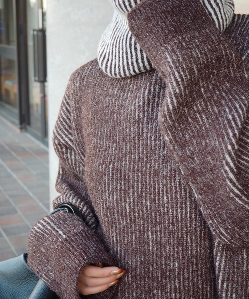 ニット セーター mix color high neck knit /バイカラー ビッグシルエット タートルネック ニット レディース mix color high neck knit /バイカラー ビッグシルエット
