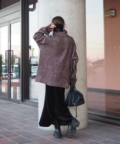 mix color high neck knit /バイカラー ビッグシルエット