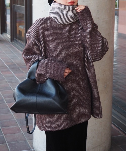 ニット セーター mix color high neck knit /バイカラー ビッグシルエット タートルネック ニット レディース mix color high neck knit /バイカラー ビッグシルエット