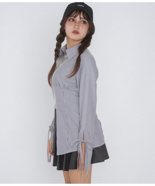 ANAP GiRL(アナップガール)の「【ティーンズライン】ダブルジップ デザインシャツ(MLサイ(シャツ/ブラウス・キッズ・ブラック×ホワイト/ライトグレー・M/L)」の4枚目の写真