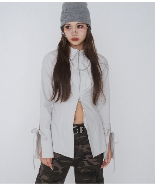 ANAP GiRL(アナップガール)の「【ティーンズライン】ダブルジップ デザインシャツ(MLサイ(シャツ/ブラウス・キッズ・ブラック×ホワイト/ライトグレー・M/L)」の11枚目の写真