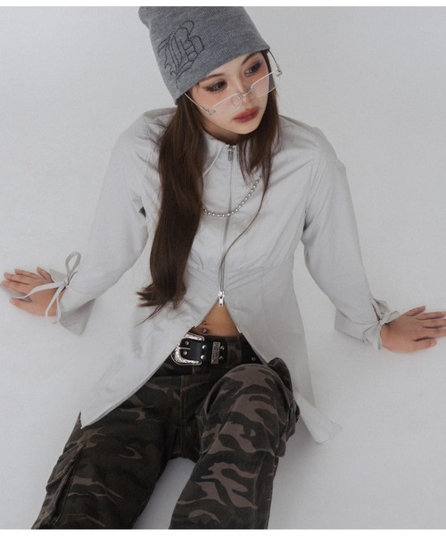 ANAP GiRL(アナップガール)の「【ティーンズライン】ダブルジップ デザインシャツ(MLサイ(シャツ/ブラウス・キッズ・ブラック×ホワイト/ライトグレー・M/L)」の12枚目の写真