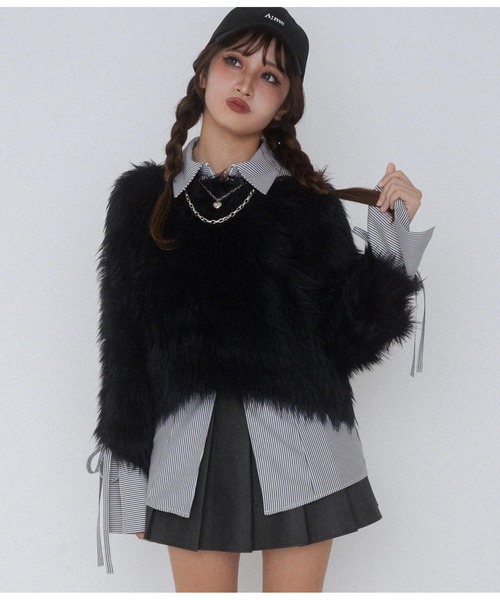 ANAP GiRL(アナップガール)の「【ティーンズライン】ダブルジップ デザインシャツ(MLサイ(シャツ/ブラウス・キッズ・ブラック×ホワイト/ライトグレー・M/L)」の8枚目の写真