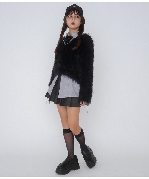 ANAP GiRL(アナップガール)の「【ティーンズライン】ダブルジップ デザインシャツ(MLサイ(シャツ/ブラウス・キッズ・ブラック×ホワイト/ライトグレー・M/L)」の9枚目の写真