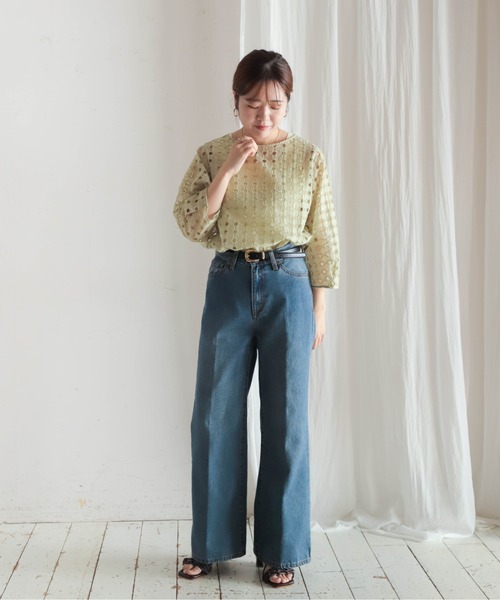 定価17600円 NOMBRE IMPAIR 刺繍スキッパーボリュームブラウス NOMBRE IMPAIR（ノンブルアンペール）の「クロスステッチ刺繍
