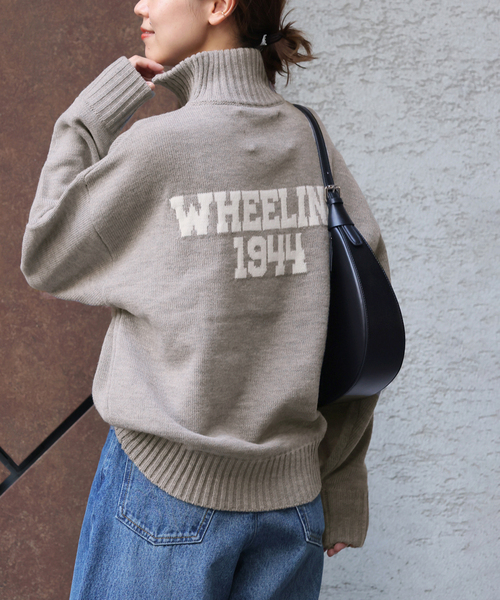 LOGAN knitting mills(ローガンニッティングミルズ)の「《追加》別注【LOGAN Knitting Mills】*RELUME ハーフジップニットプルオーバー(ニット/セーター・レディース・ライトグレー/ネイビー/サックスブルー・FREE)」の2枚目の写真