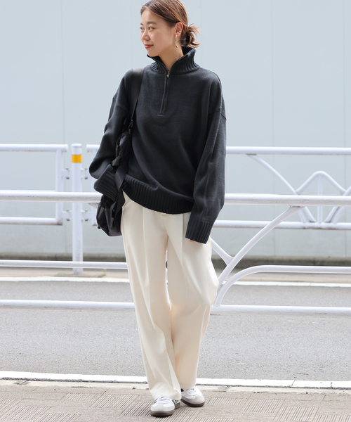 LOGAN knitting mills(ローガンニッティングミルズ)の「《追加》別注【LOGAN Knitting Mills】*RELUME ハーフジップニットプルオーバー(ニット/セーター・レディース・ライトグレー/ネイビー/サックスブルー・FREE)」の4枚目の写真