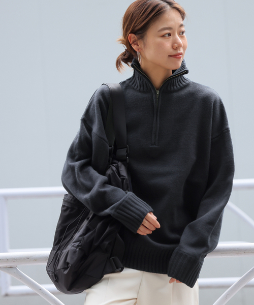 LOGAN knitting mills(ローガンニッティングミルズ)の「《追加》別注【LOGAN Knitting Mills】*RELUME ハーフジップニットプルオーバー(ニット/セーター・レディース・ライトグレー/ネイビー/サックスブルー・FREE)」の9枚目の写真