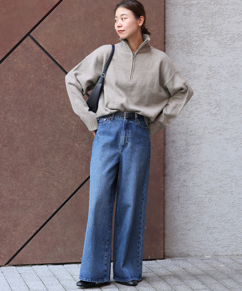 LOGAN knitting mills(ローガンニッティングミルズ)の「《追加》別注【LOGAN Knitting Mills】*RELUME ハーフジップニットプルオーバー(ニット/セーター・レディース・ライトグレー/ネイビー/サックスブルー・FREE)」の15枚目の写真