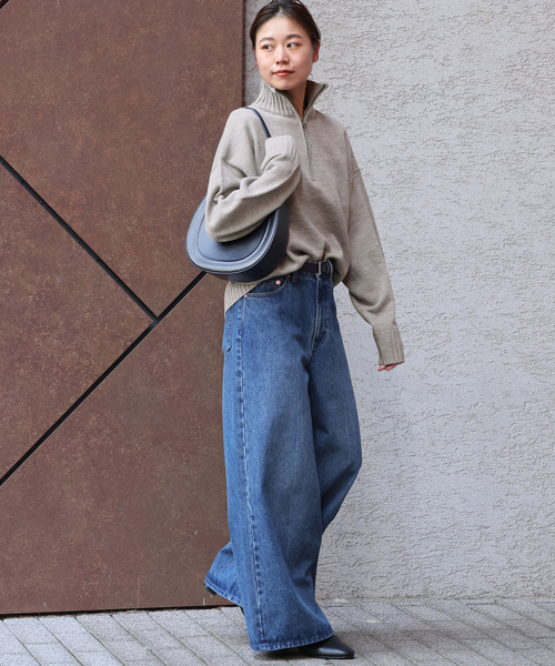 LOGAN knitting mills(ローガンニッティングミルズ)の「《追加》別注【LOGAN Knitting Mills】*RELUME ハーフジップニットプルオーバー(ニット/セーター・レディース・ライトグレー/ネイビー/サックスブルー・FREE)」の17枚目の写真