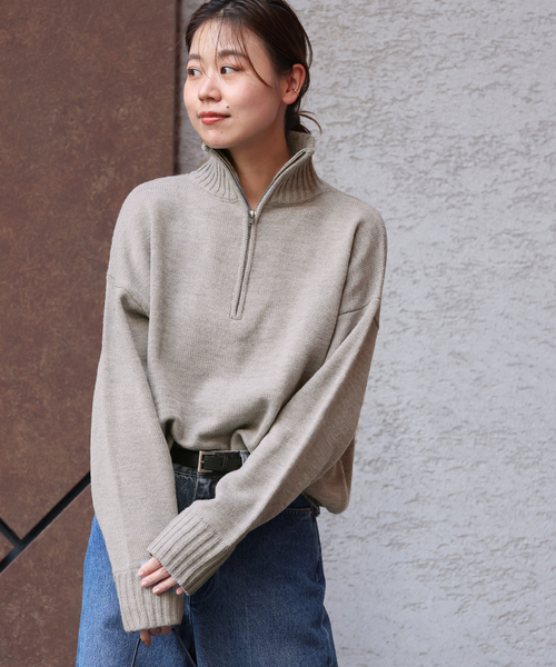 LOGAN knitting mills(ローガンニッティングミルズ)の「《追加》別注【LOGAN Knitting Mills】*RELUME ハーフジップニットプルオーバー(ニット/セーター・レディース・ライトグレー/ネイビー/サックスブルー・FREE)」の21枚目の写真