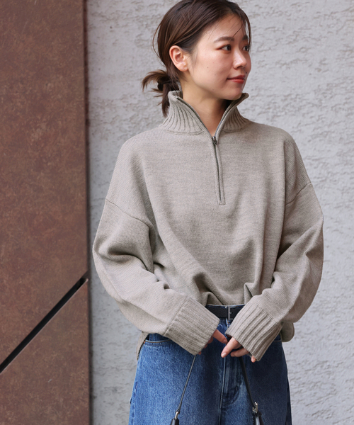 【新品】スローン ハーフジップウールリブニット 2 アイボリー 定価3.6万円 新品】スローン ハーフジップウールリブニット 2 アイボリー 定価3.6万