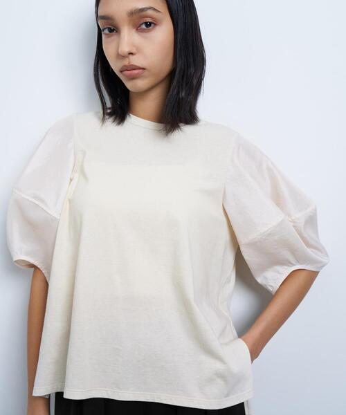 LANVIN en Bleu（ランバンオンブルー）の「コクーンスリーブコンビカットソー（Tシャツ/カットソー・レディース・ライトカーキ/ベージュ/ブラック/チャコールグレー/オフホワイト・38）」の19枚目の写真